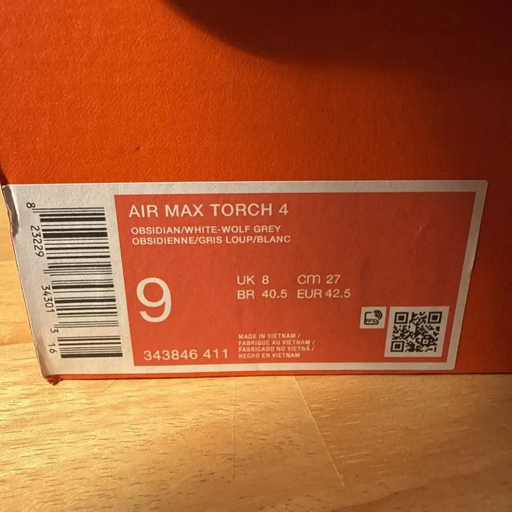 NEW Men's Nike AIR MAX TORCH IV 4 - Obsidian/Wolf Grey Size 9